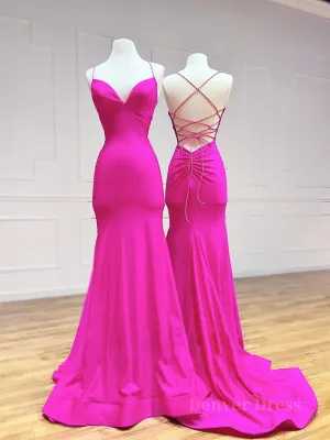 Simple Mermaid Long Prom Dresses, Backless Satin Long Evening Dresses Simple Mermaid Long Prom Dresses, Backless Satin Long Evening Dresses