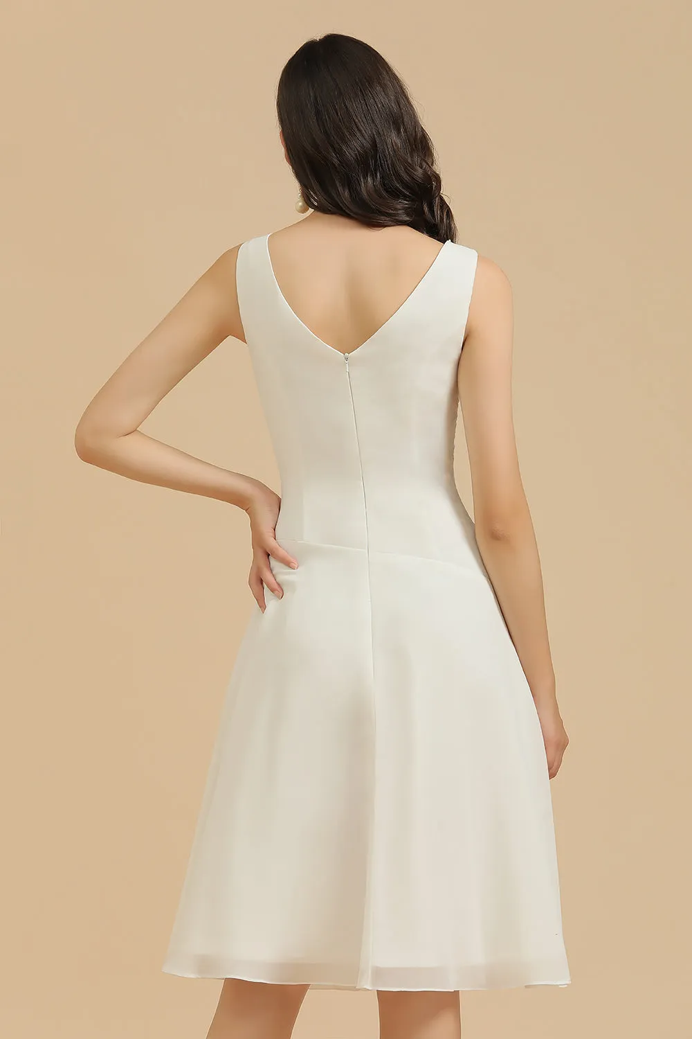 Simple Short A-line Straps Ruffles White Bridesmaid Dress