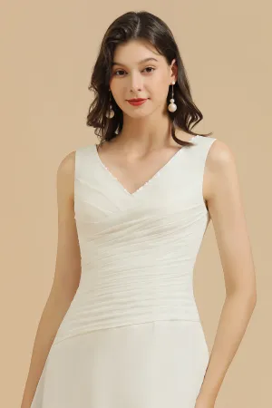 Simple Short A-line Straps Ruffles White Bridesmaid Dress