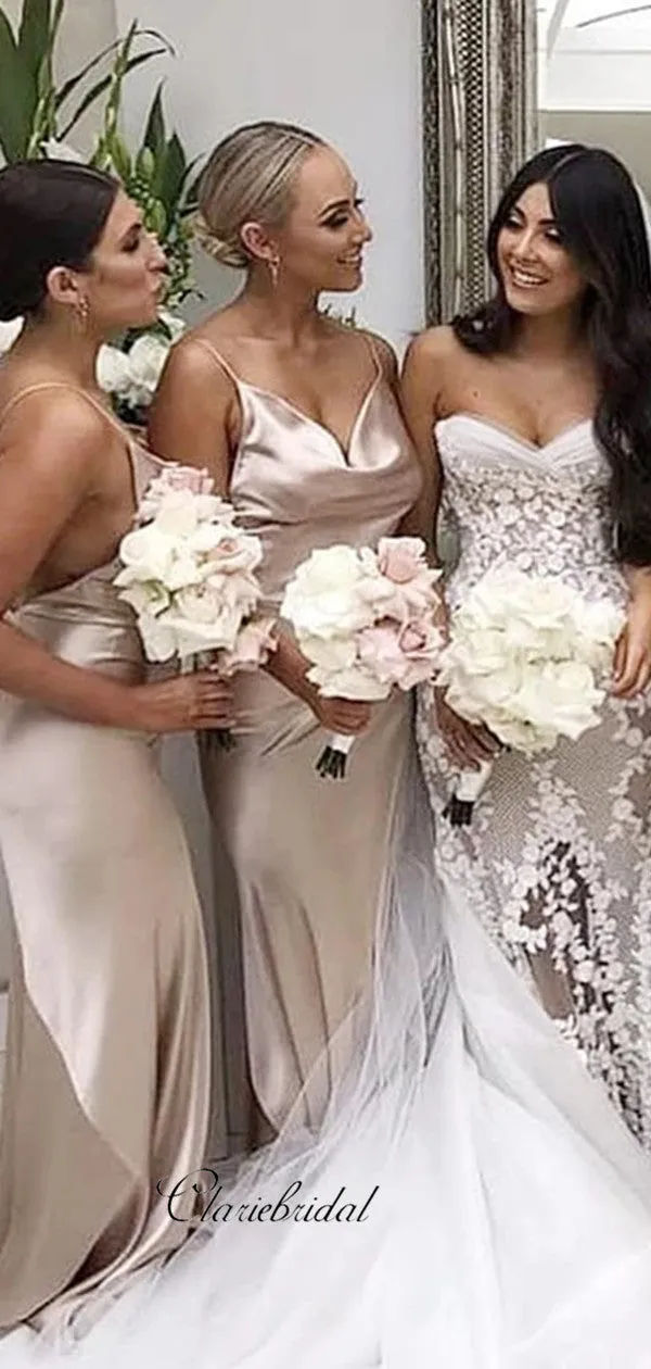 Spaghetti Straps Sexy Bridesmaid Dresses, Simple Cheap Bridesmaid Dresses