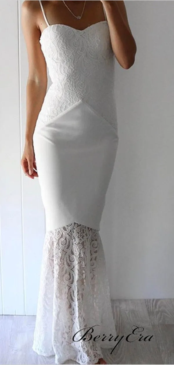 Spaghetti Straps Simple Wedding Dresses, Mermaid Lace Wedding Dresses