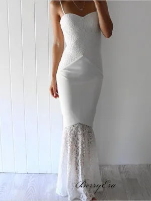 Spaghetti Straps Simple Wedding Dresses, Mermaid Lace Wedding Dresses