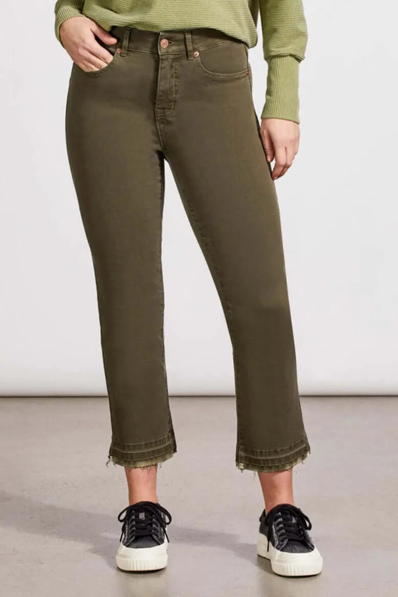 Tribal Sophia Curvy Hugging Microflare Crop Pant in Olive