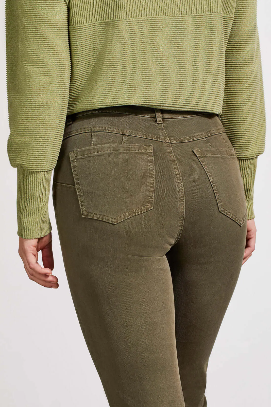 Tribal Sophia Curvy Hugging Microflare Crop Pant in Olive