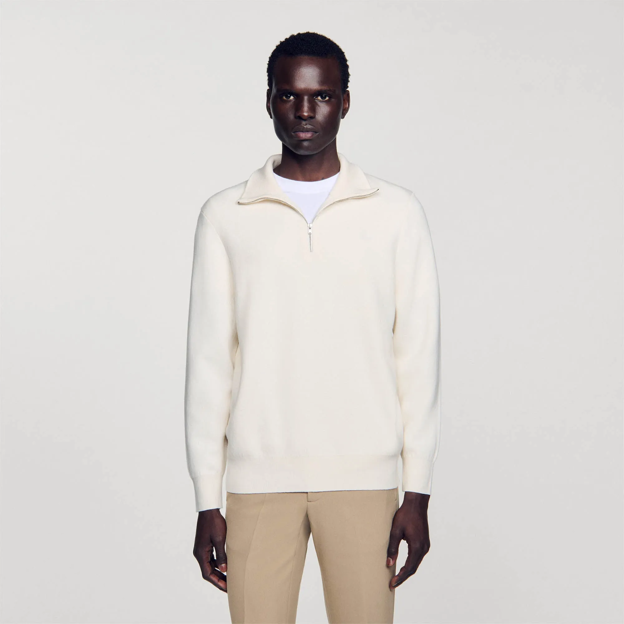 Trucker Zip Sweater Half-Zip Jumper Ecru