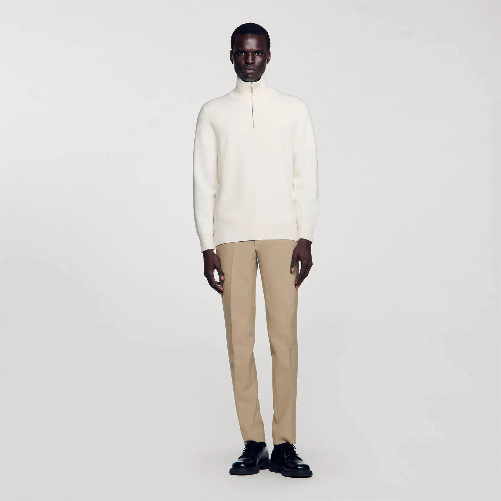 Trucker Zip Sweater Half-Zip Jumper Ecru