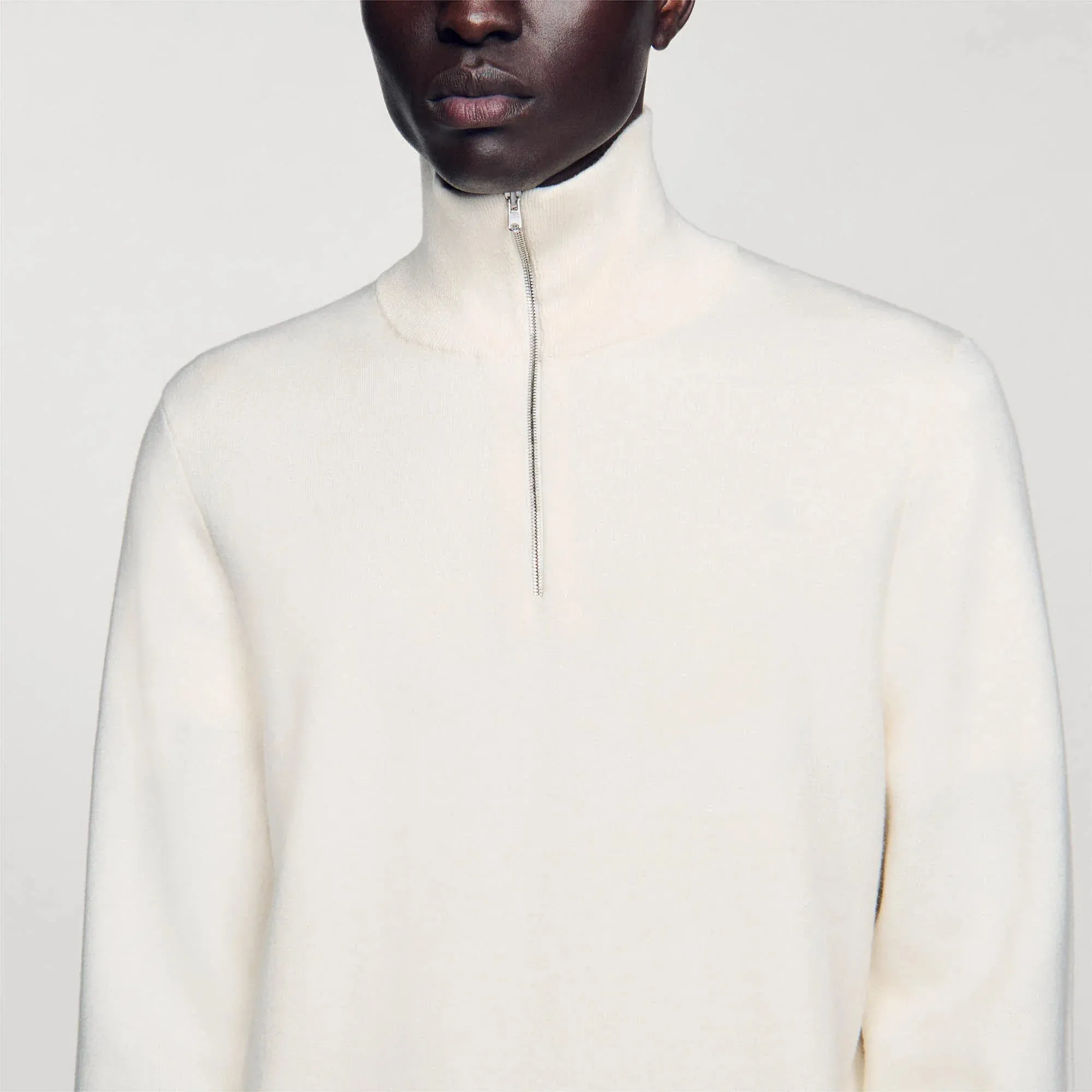 Trucker Zip Sweater Half-Zip Jumper Ecru