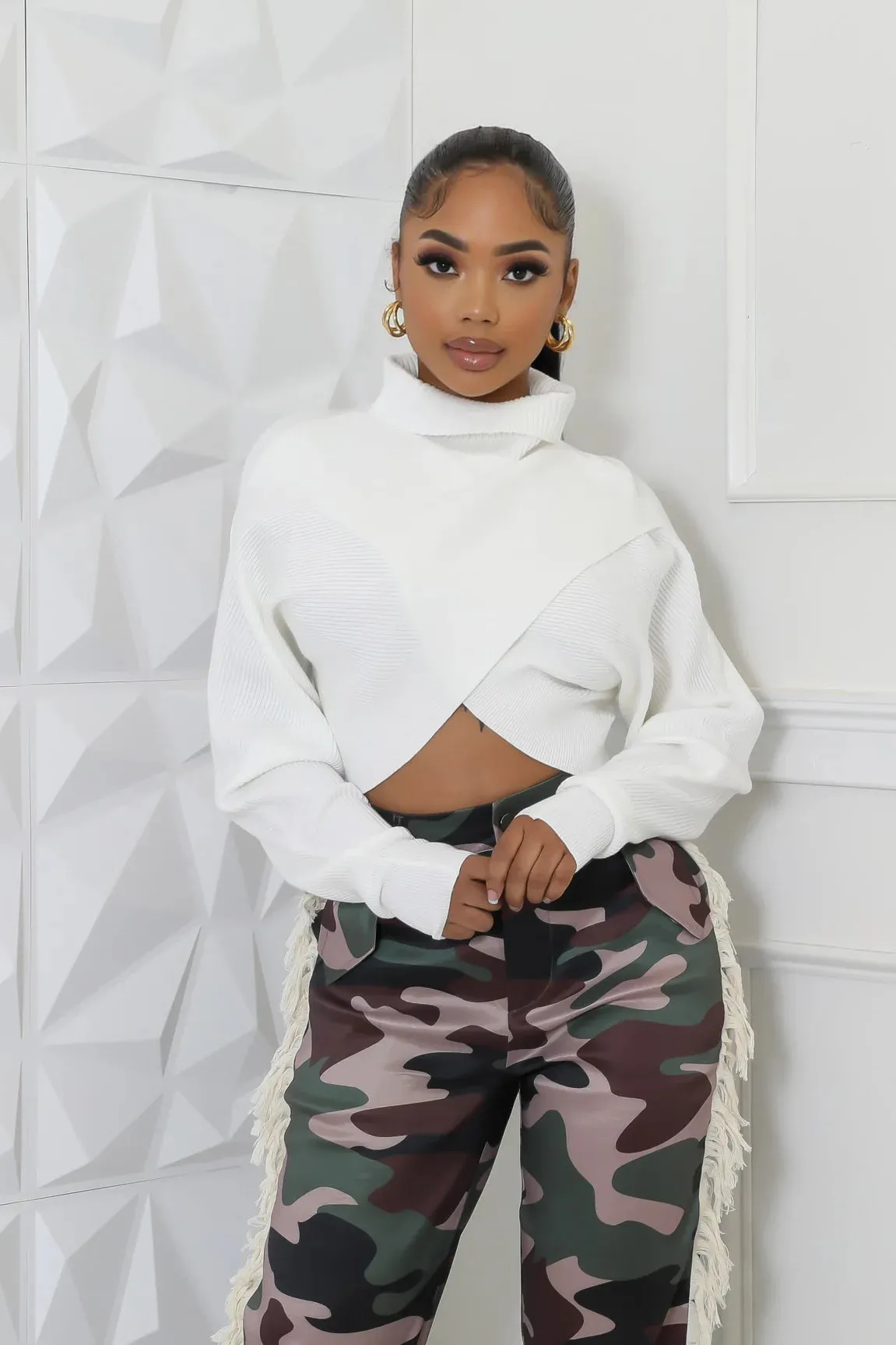 Vayda Crop Knit Sweater Winter White
