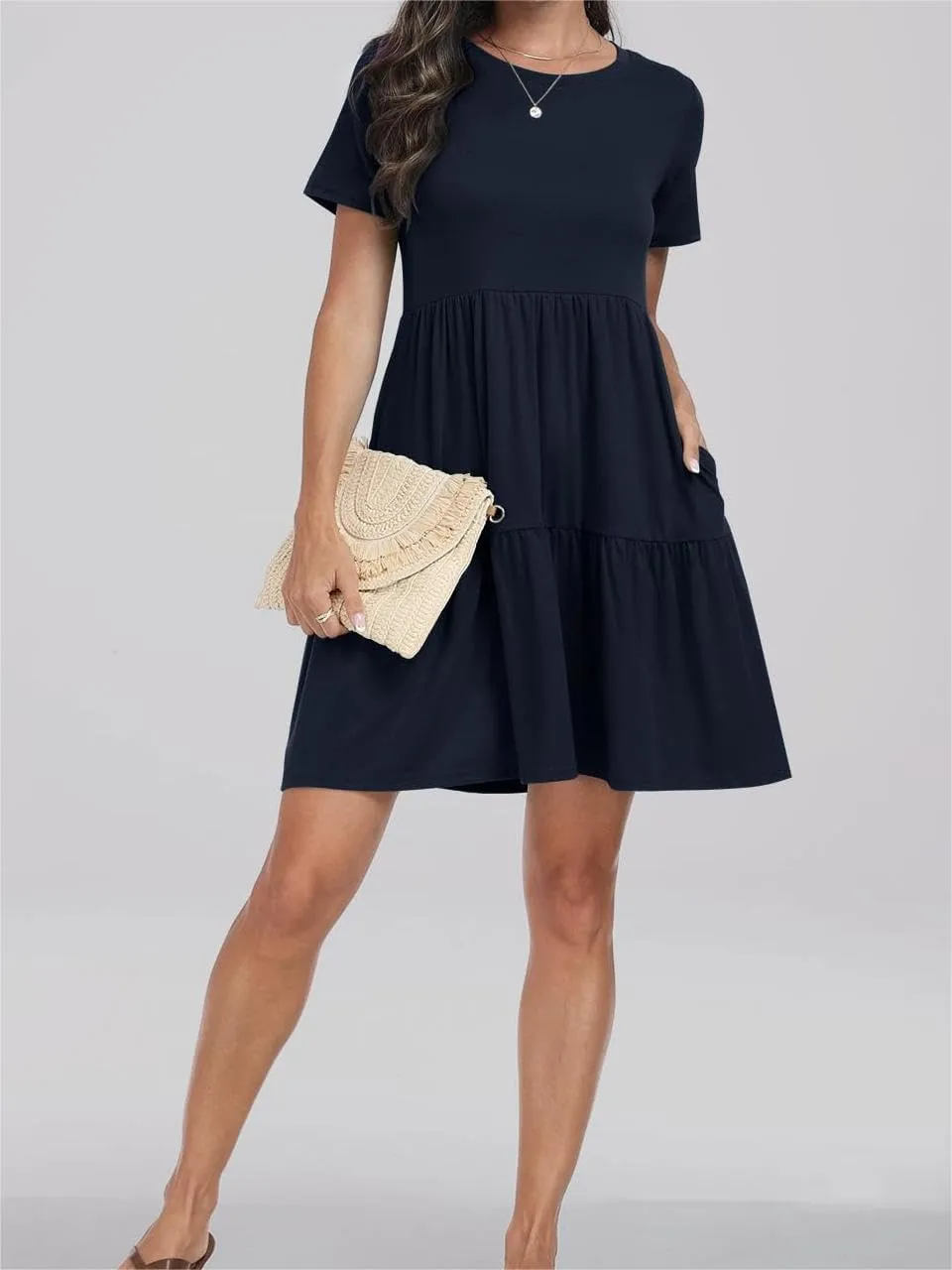 Wankang T Shirt Dresses for Women Summer Casual Short Sleeve Tiered Mini Tshirt Dresses Flowy Tunic Dress Beach Sundresses