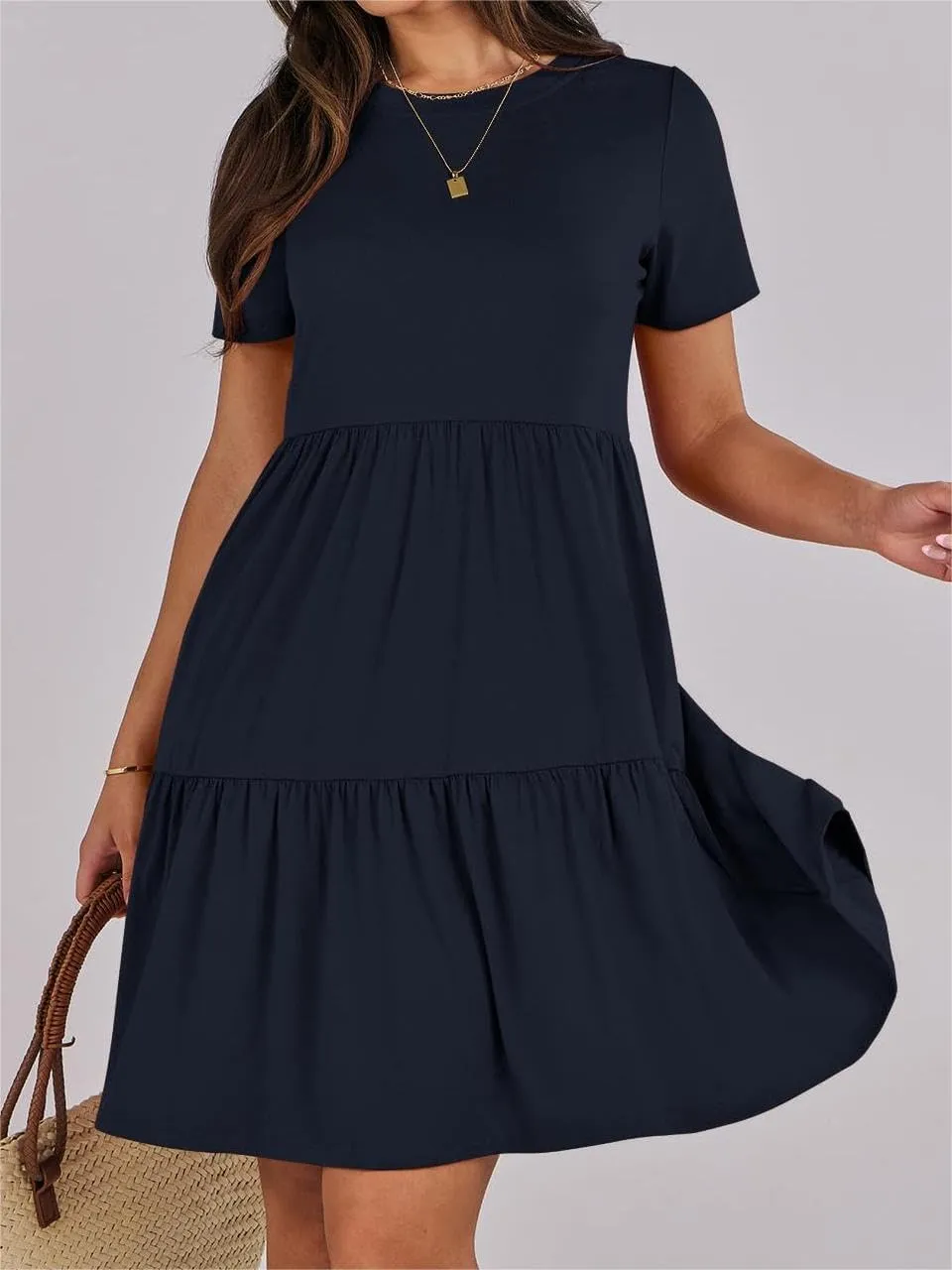 Wankang T Shirt Dresses for Women Summer Casual Short Sleeve Tiered Mini Tshirt Dresses Flowy Tunic Dress Beach Sundresses