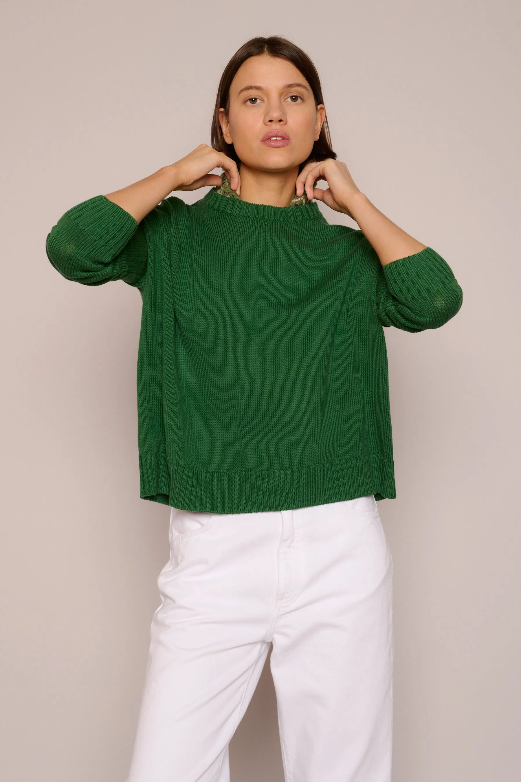 Wide Cotton Pullover in Emerald