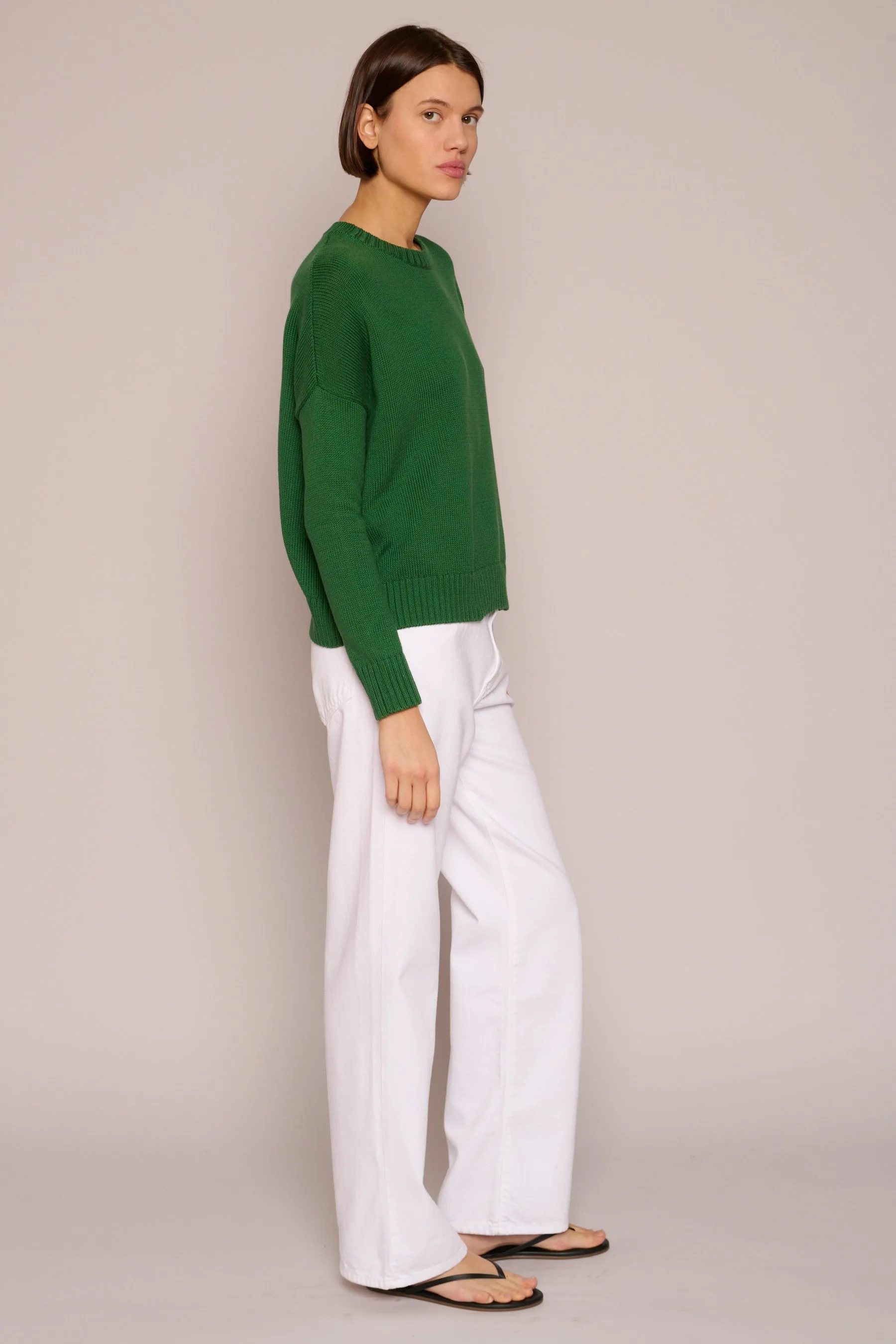 Wide Cotton Pullover in Emerald
