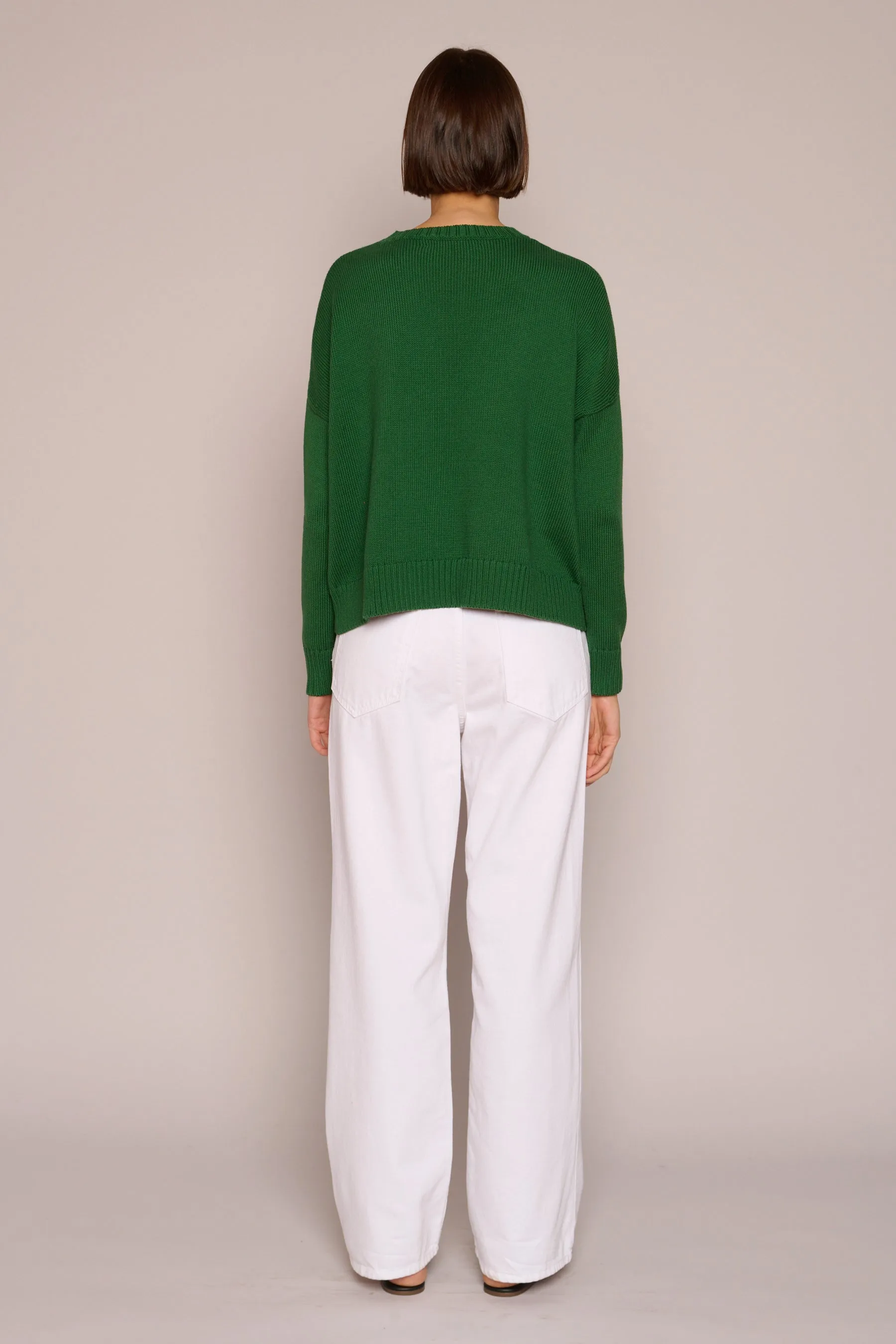 Wide Cotton Pullover in Emerald
