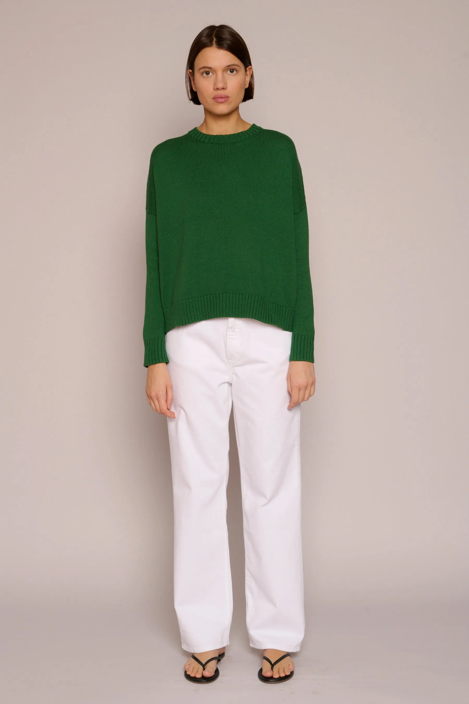 Wide Cotton Pullover in Emerald