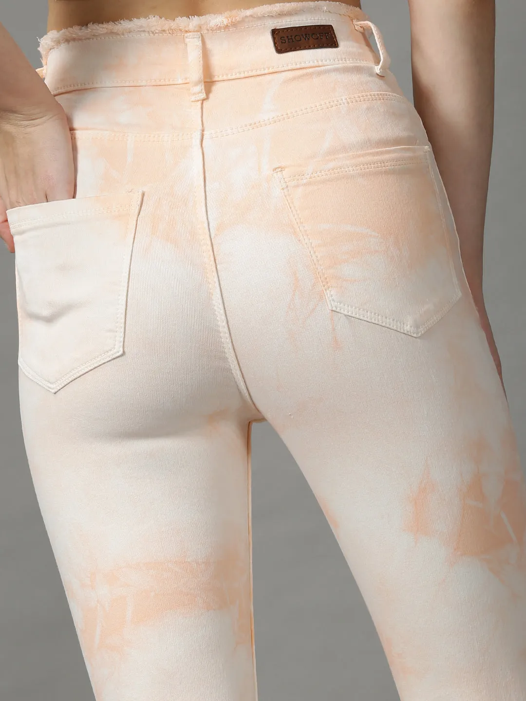 Women Peach Bootcut Light Fade Clean Look Stretchable Denim Jeans