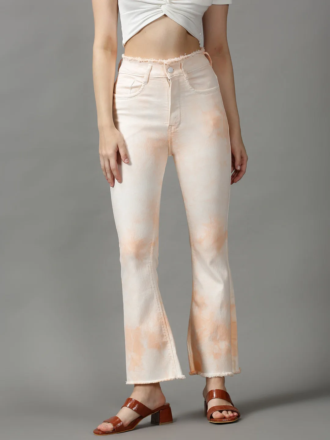Women Peach Bootcut Light Fade Clean Look Stretchable Denim Jeans