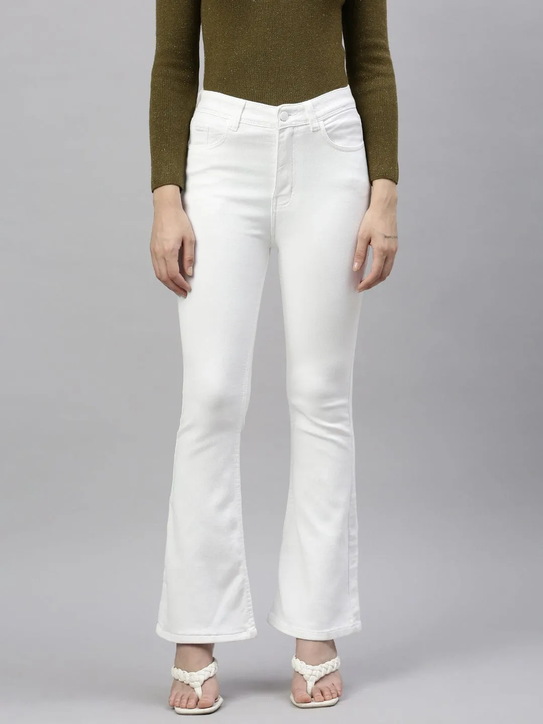 Women White Comfort Bootcut Stretchable Jeans