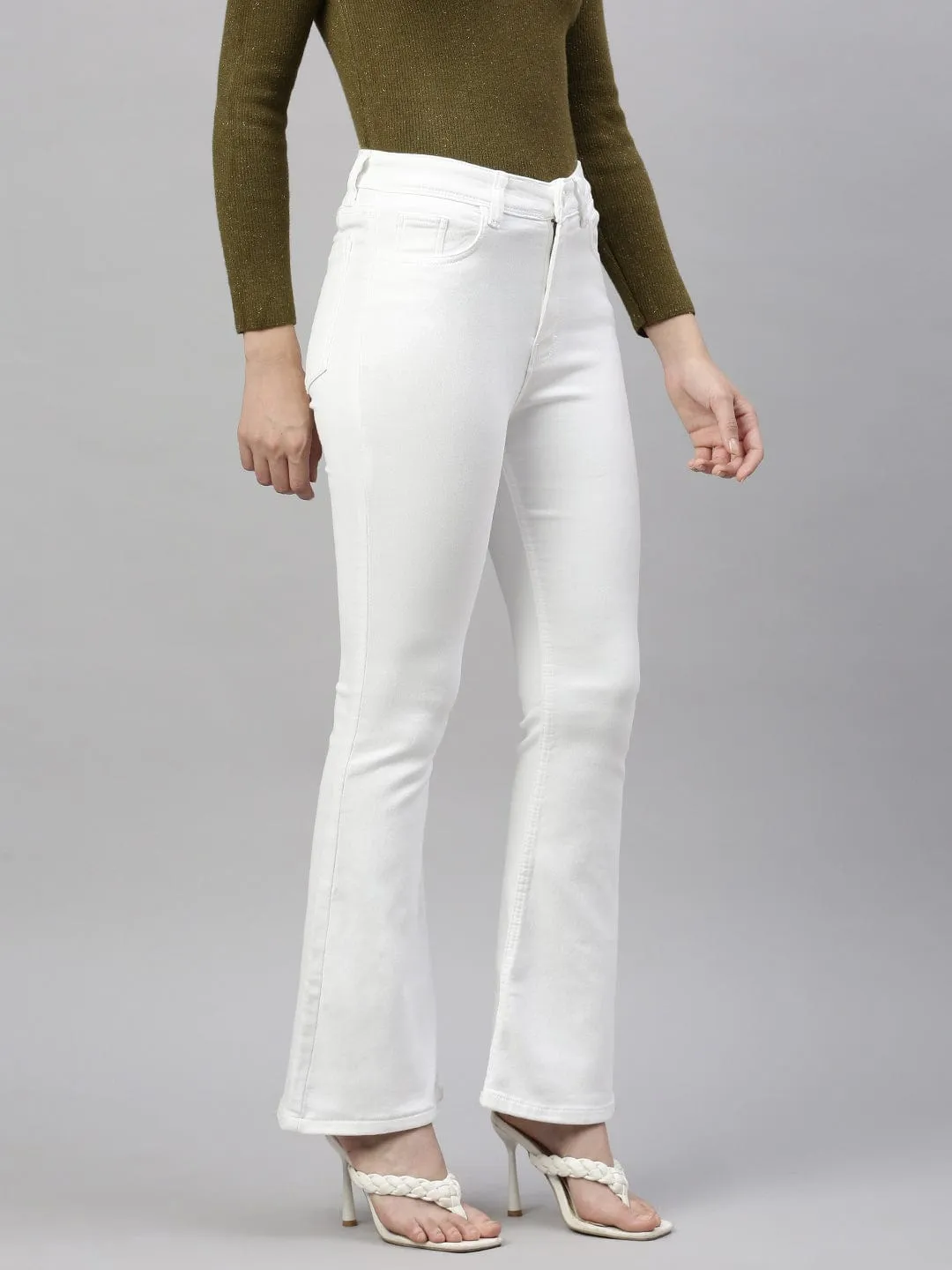 Women White Comfort Bootcut Stretchable Jeans