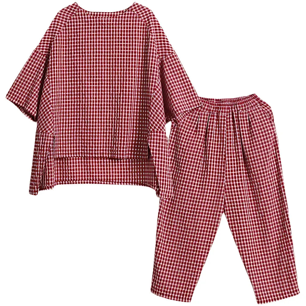 Women's Gingham Loose-Fit Loungewear Set