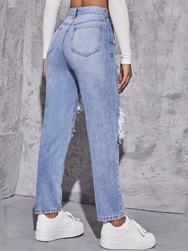 Women's Washed Ripped High Waist Jeans