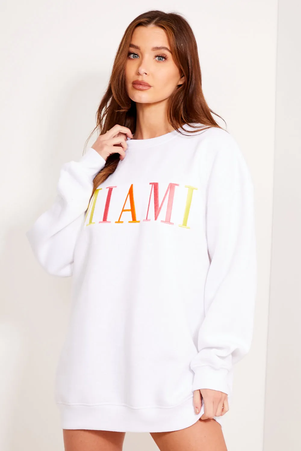 Zainab White Miami Slogan Oversized Sweatshirt Jumper