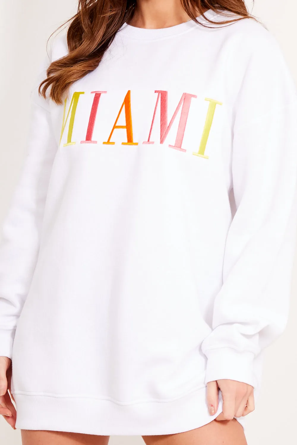 Zainab White Miami Slogan Oversized Sweatshirt Jumper