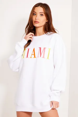 Zainab White Miami Slogan Oversized Sweatshirt Jumper