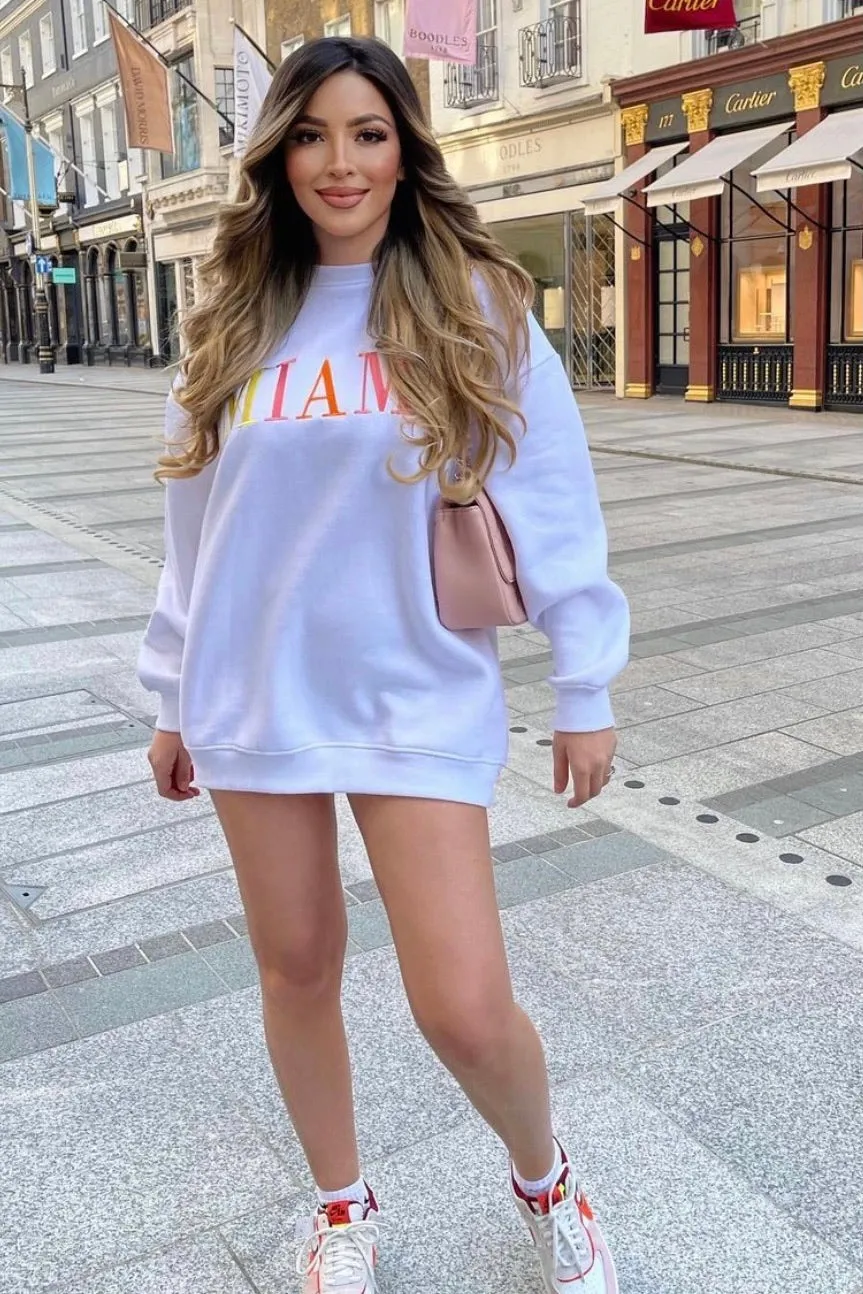 Zainab White Miami Slogan Oversized Sweatshirt Jumper