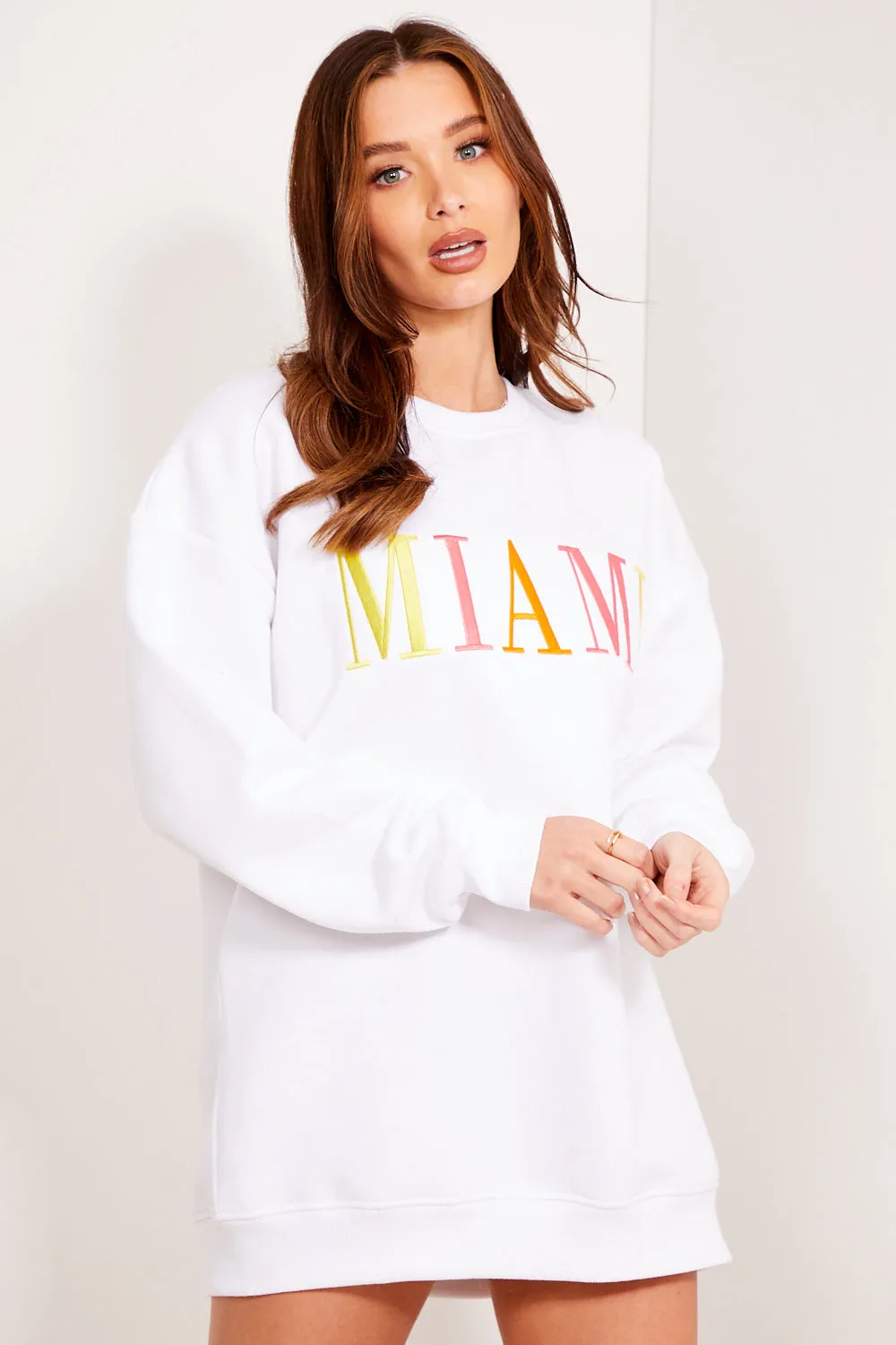 Zainab White Miami Slogan Oversized Sweatshirt Jumper